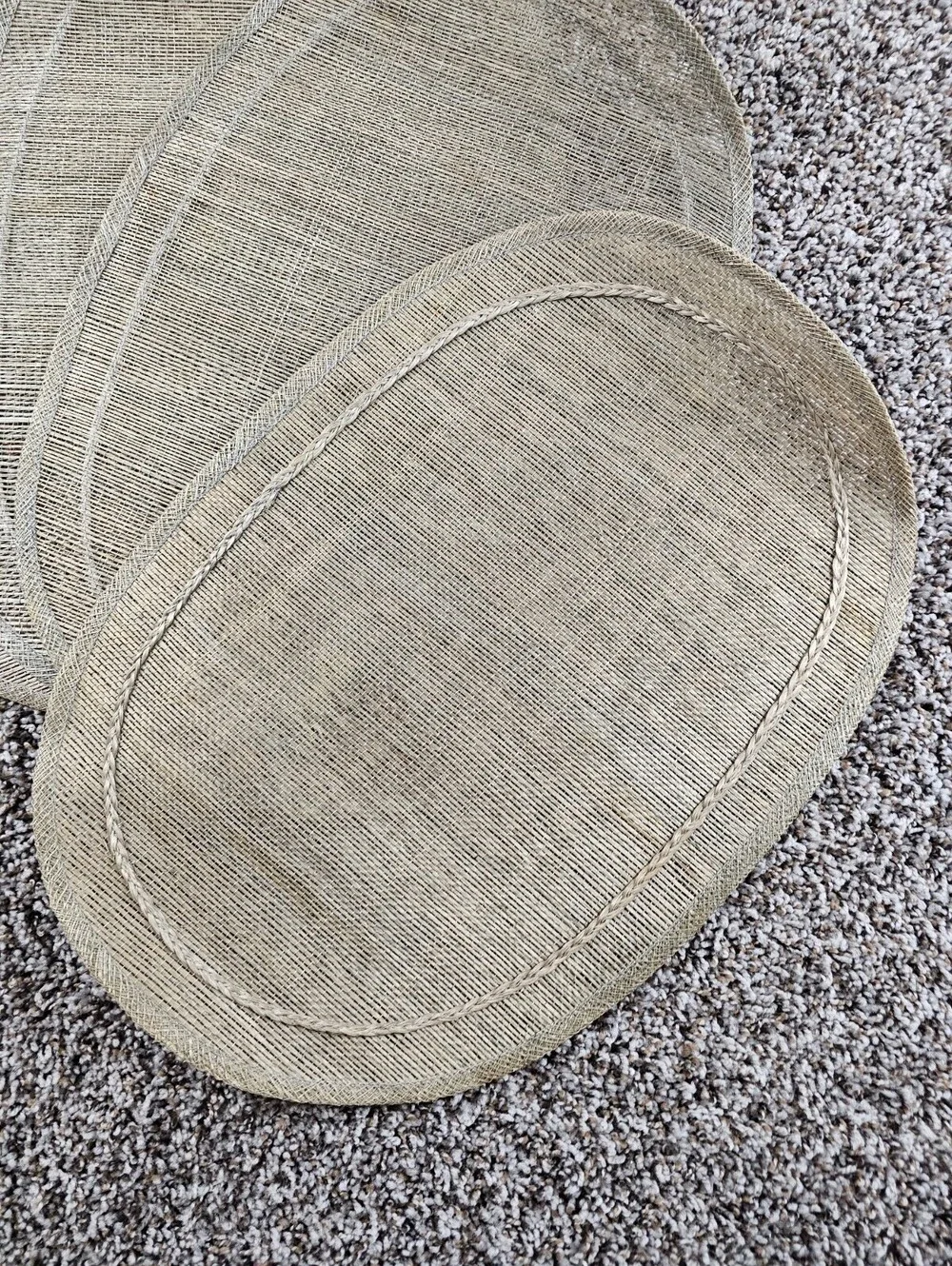Lot of 4 Mid Century Rattan Natural Rounded Placemats Beige Straw